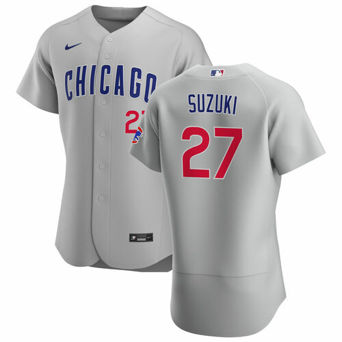 Men's Chicago Cubs #27 Seiya Suzuki Gray Flex Base Stitched Jersey